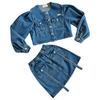 Bleeker Street Collarless Denim Ribbon Jacket and Skirt Set - Posh Tomboy