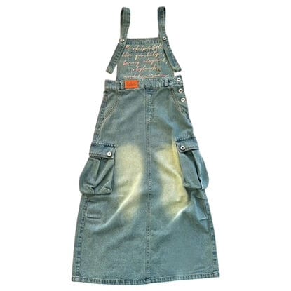 Harlem Cargo Pocket Denim Overall Dress - Posh Tomboy