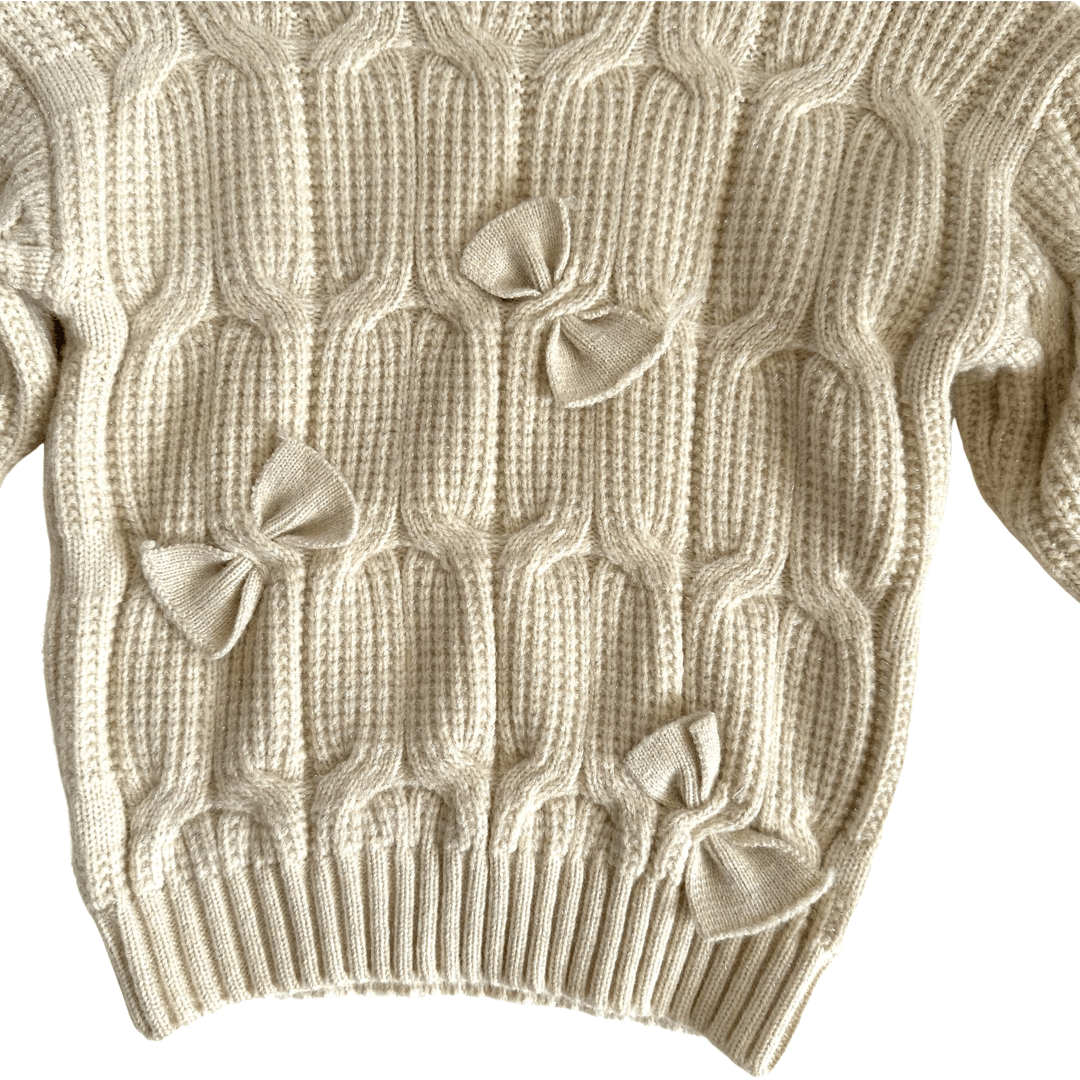 Naturally Adorable Cream Bow Embellished Sweater - Posh Tomboy