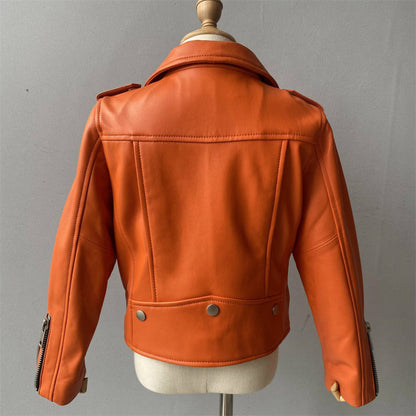 Posh Tomboy coat Orange XZD Leather Moto Jacket
