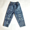 Blue Cheese distressed denim pants with funky baggy fit and bold ripped details
