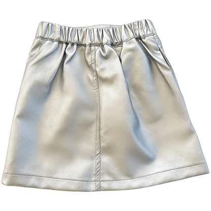 Posh Tomboy Knee-Length Skirts Times Square Silver Faux Leather Embroidered Skirt
