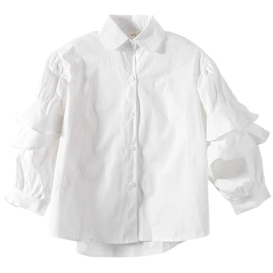 Posh Tomboy shirts Park Avenue White Ruffled Sleeve Blouse