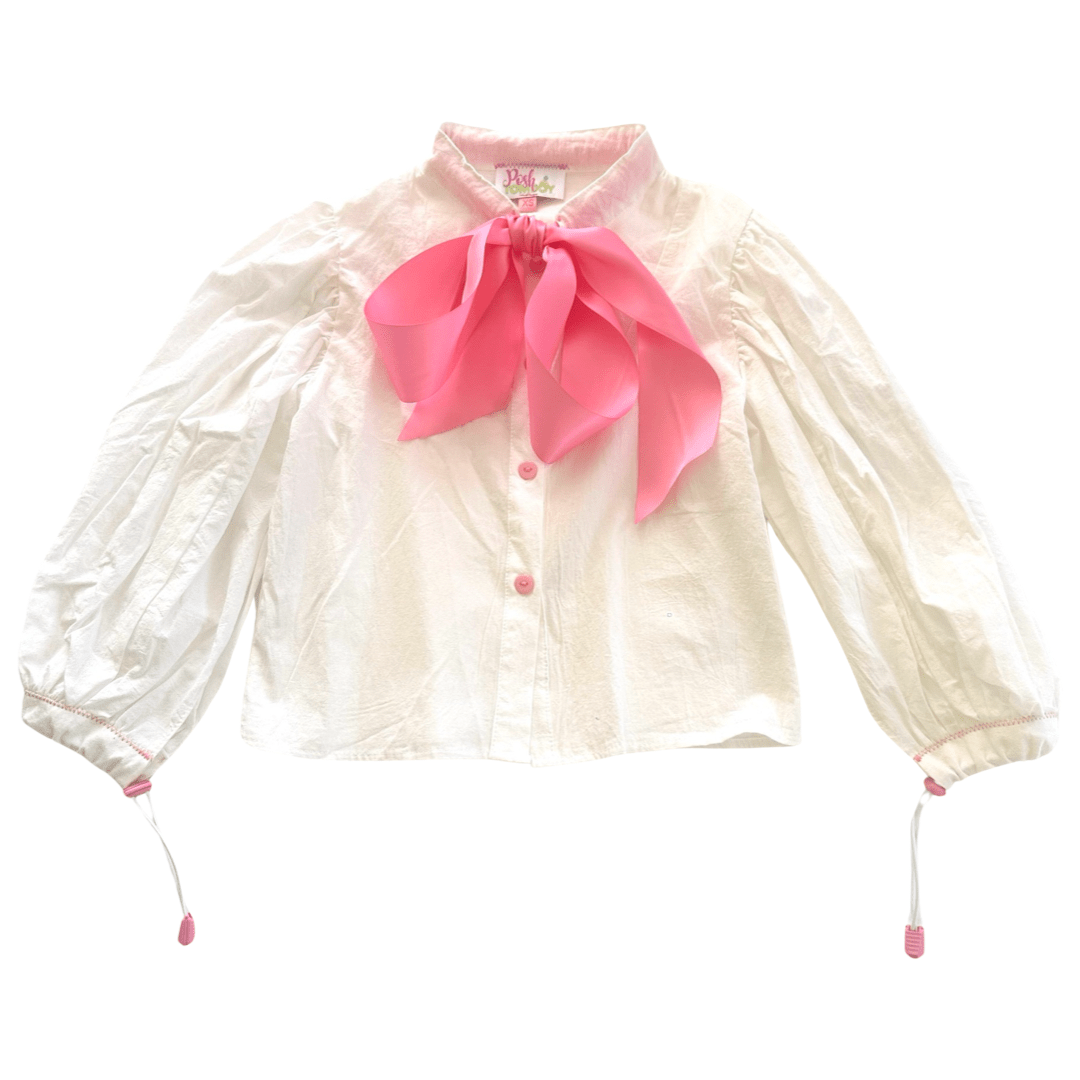 Posh Tomboy Shirts & Tops XS (2-3) Astor Place Pink Painter's Blouse with Bow