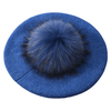 Senior Trip Blue Wool Beret With Fur Pom - Posh Tomboy