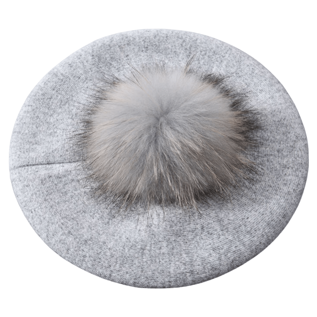 Senior Trip Grey Wool Beret With Fur Pom - Posh Tomboy