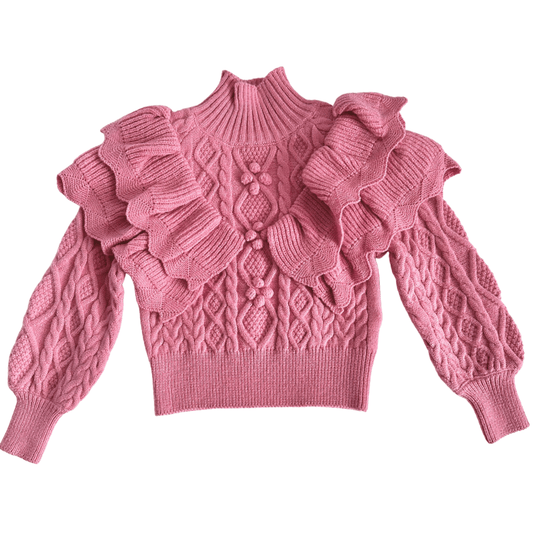 Snob and a Half Pink Ruffled Sweater - Posh Tomboy