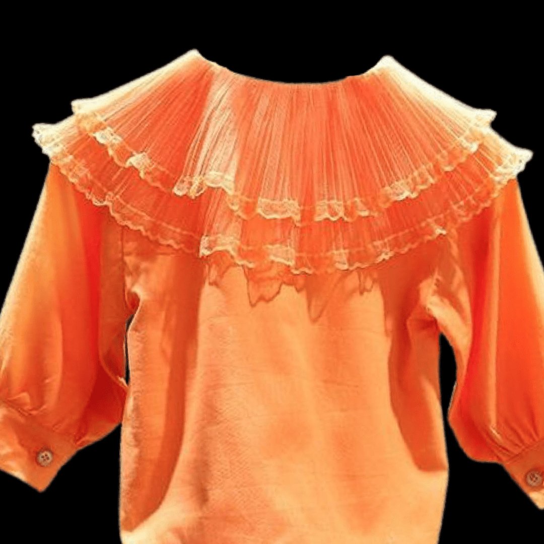 Tangerine Flutter Collar Buttoned Blouse - Posh Tomboy