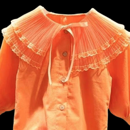 Tangerine Flutter Collar Buttoned Blouse - Posh Tomboy