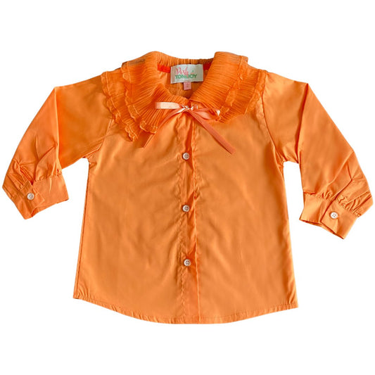 Tangerine Flutter Collar Buttoned Blouse - Posh Tomboy