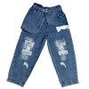 The Blue Hue Effect Distressed Double Panel Denim Pants - Posh Tomboy