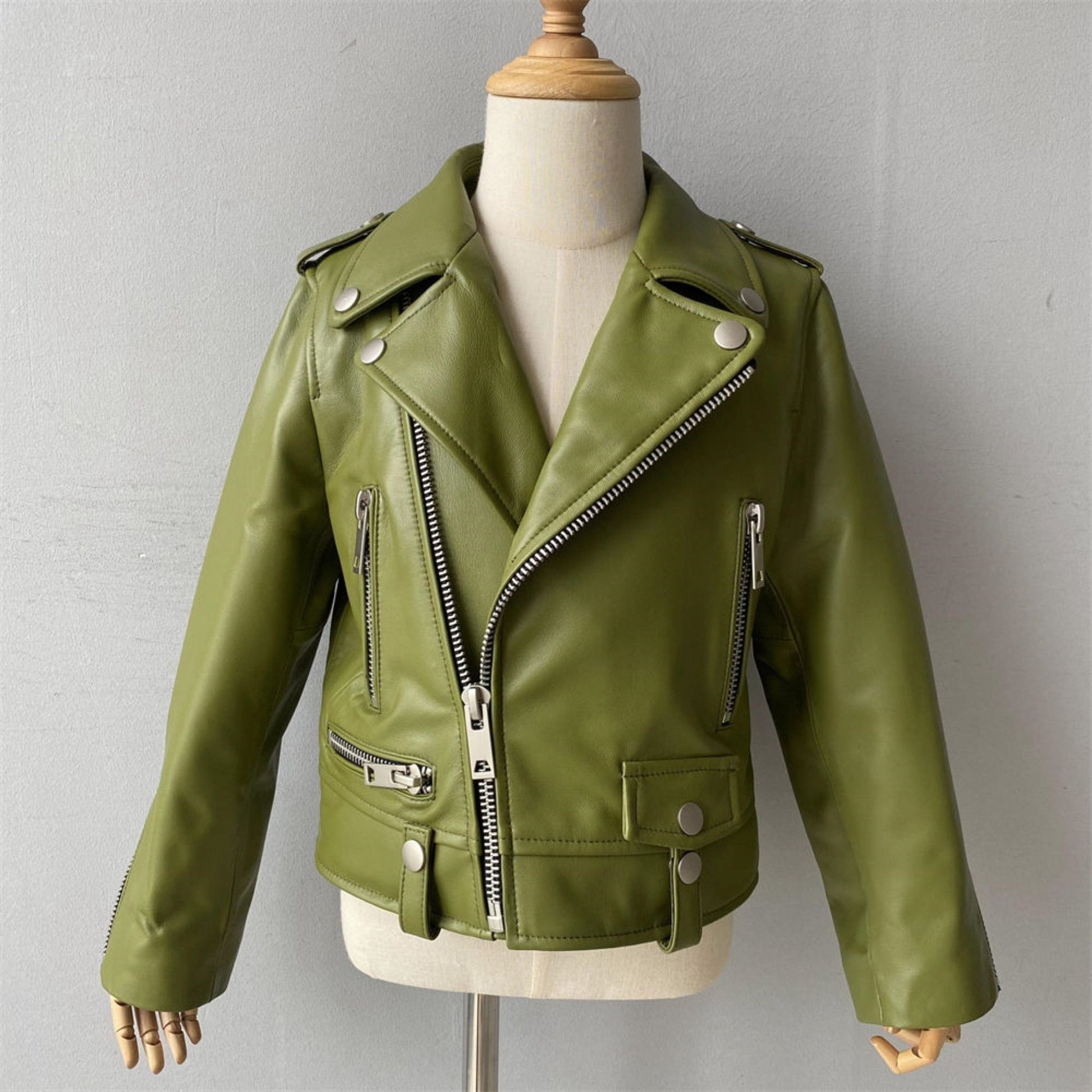 XZD Army Green Leather Moto Jacket - Posh Tomboy