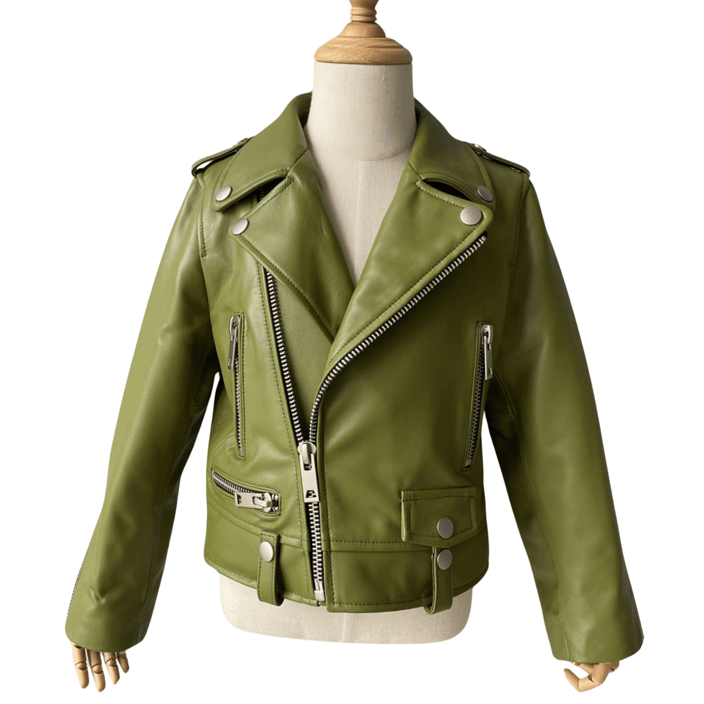 XZD Army Green Leather Moto Jacket - Posh Tomboy