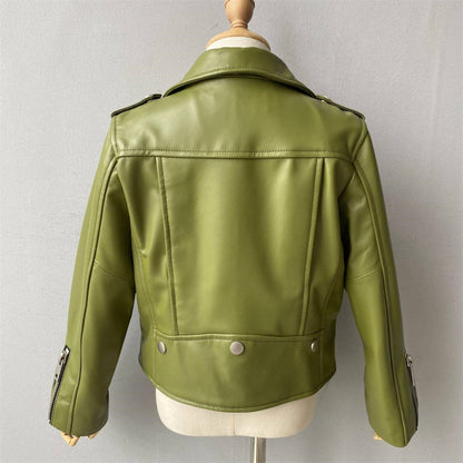 XZD Army Green Leather Moto Jacket - Posh Tomboy