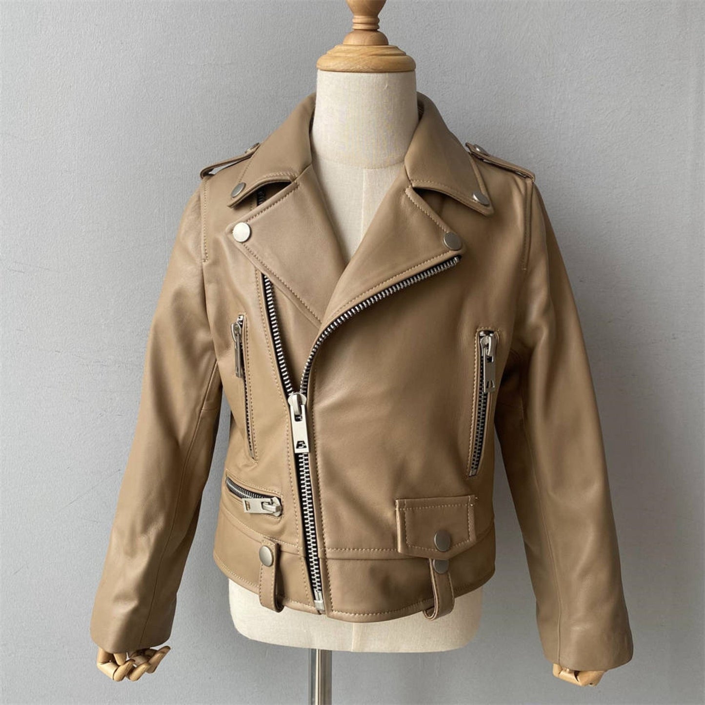 XZD Camel Leather Moto Jacket - Posh Tomboy