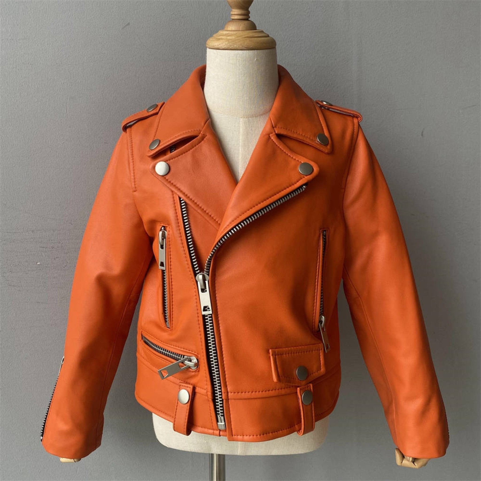 XZD Orange Leather Moto Jacket - Posh Tomboy