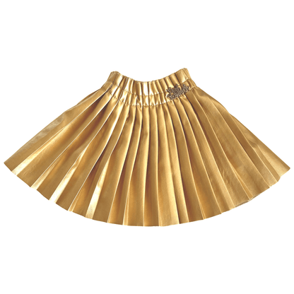Posh Tomboy Knee-Length Skirts 2 Call Me Selfish Metallic Gold Faux Leather Pleated Skirt