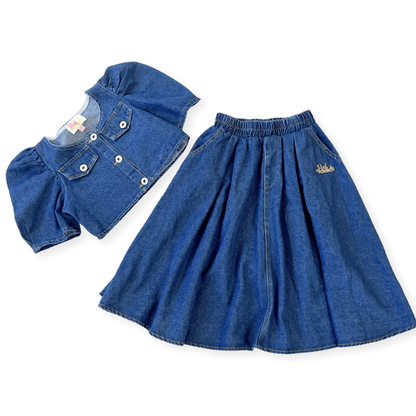 Posh Tomboy Outfit Sets XS (4-5) Midday at the Met 2 Piece Denim Skirt Set