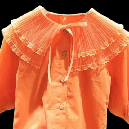 Posh Tomboy shirts Tangerine Flutter Collar Buttoned Blouse