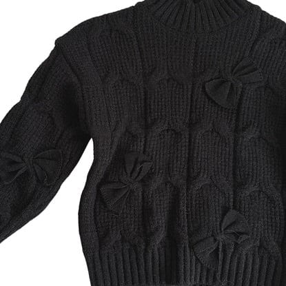 Posh Tomboy sweater Black Naturally Adorable Bow Embellished Sweater