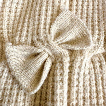 Posh Tomboy sweater Cream Naturally Adorable Bow Embellished Sweater