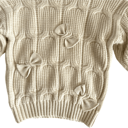Posh Tomboy sweater Cream Naturally Adorable Bow Embellished Sweater
