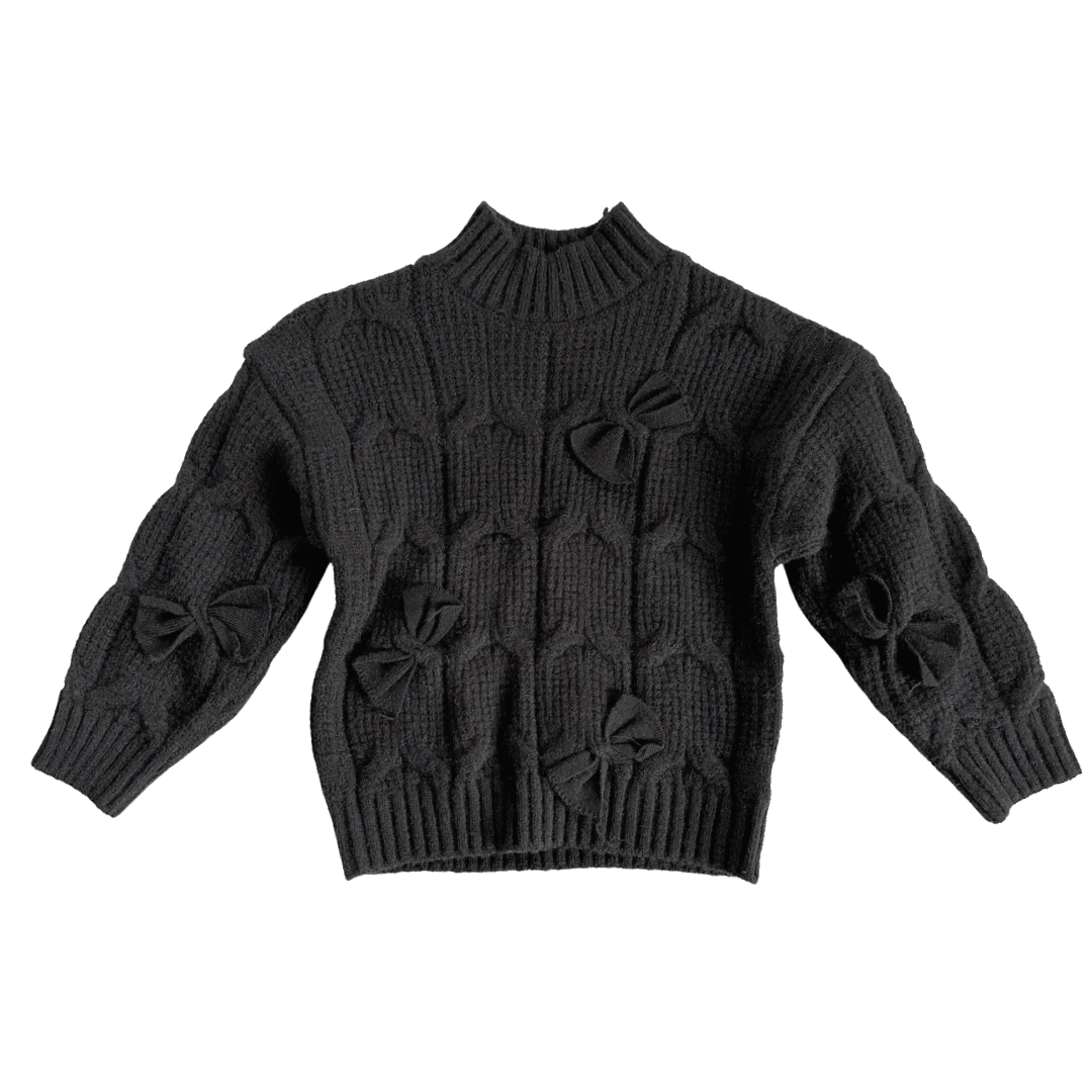Posh Tomboy sweater XS (2-3) Black Naturally Adorable Bow Embellished Sweater