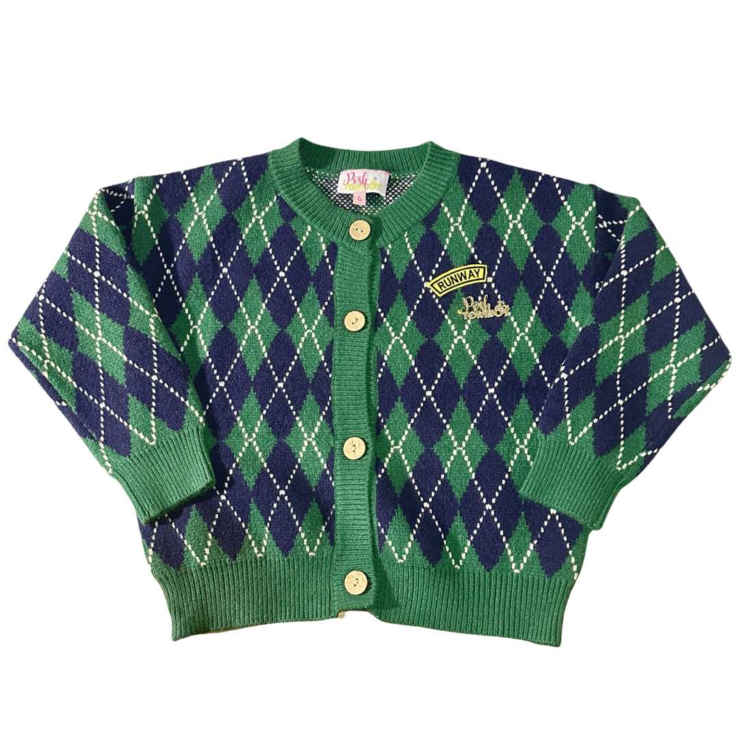 Posh Tomboy sweaters S (4-5) Diamonds & Emeralds Argyle Knit Cardigan